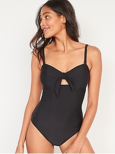 Oldnavy Tie-Front Keyhole Bandeau-Style One-Piece Swimsuit for Women