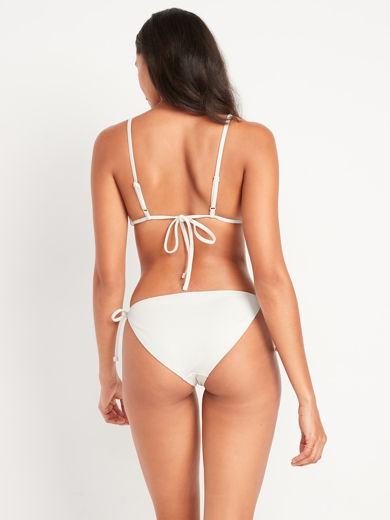 Low-Rise Rib-Knit String Bikini Swim Bottoms