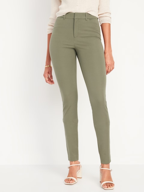 high waisted green dress pants High‐Waist Straight Work Pants with Pockets – Tailored Office Trousers Grey Sage / M