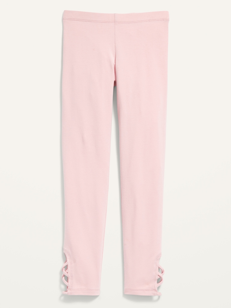 Built-In Tough Full-Length Lattice-Hem Leggings for Girls