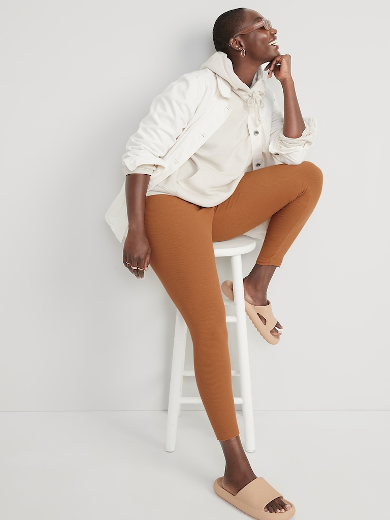High Waisted Rib-Knit Leggings for Women