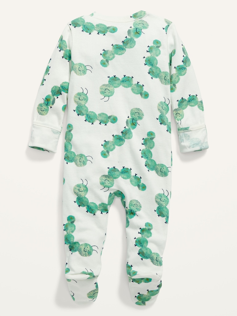Unisex Caterpillar Print Sleep & Play 2-Way Zip Footed One-Piece for Baby
