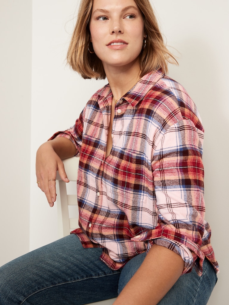Cropped Plaid Flannel Boyfriend Shirt