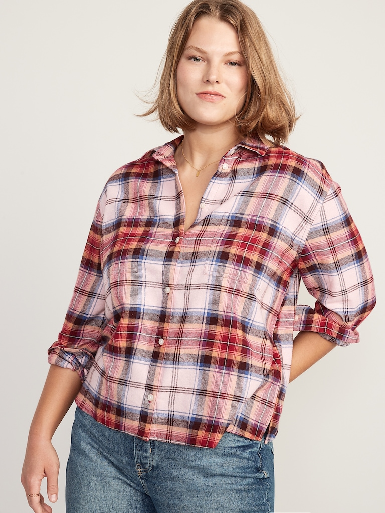 Cropped Plaid Flannel Boyfriend Shirt