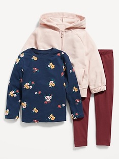 Oldnavy Zip Hoodie, Long-Sleeve T-Shirt & Leggings 3-Pack for Toddler Girls