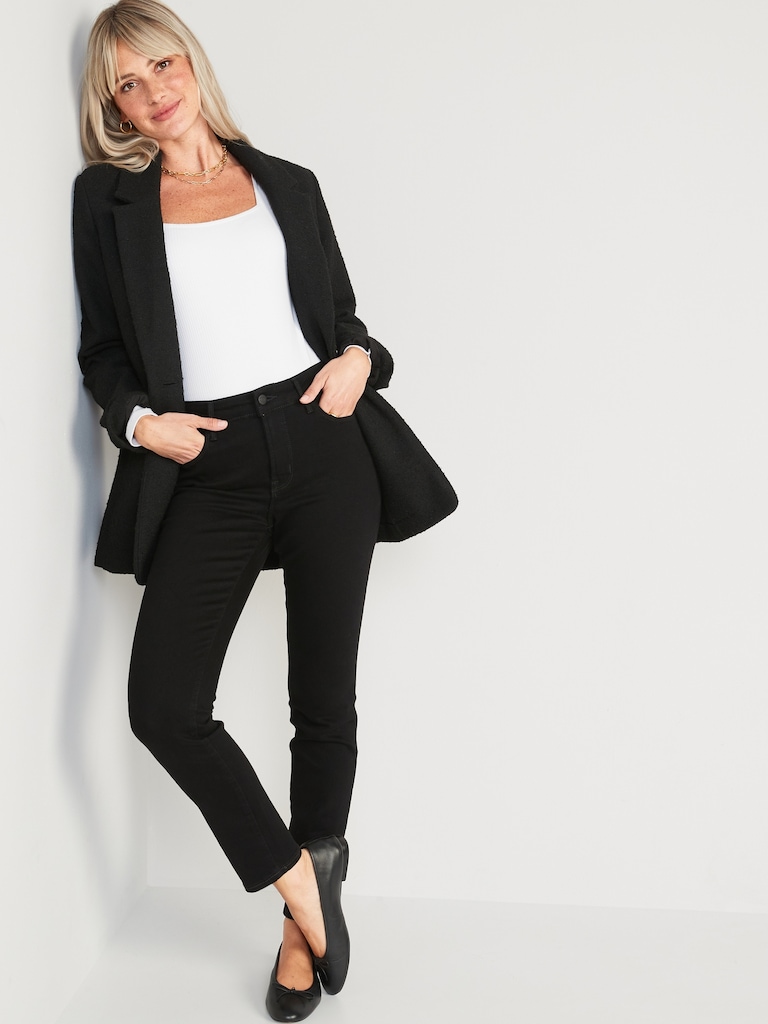 High-Waisted Power Slim Straight Black Jeans