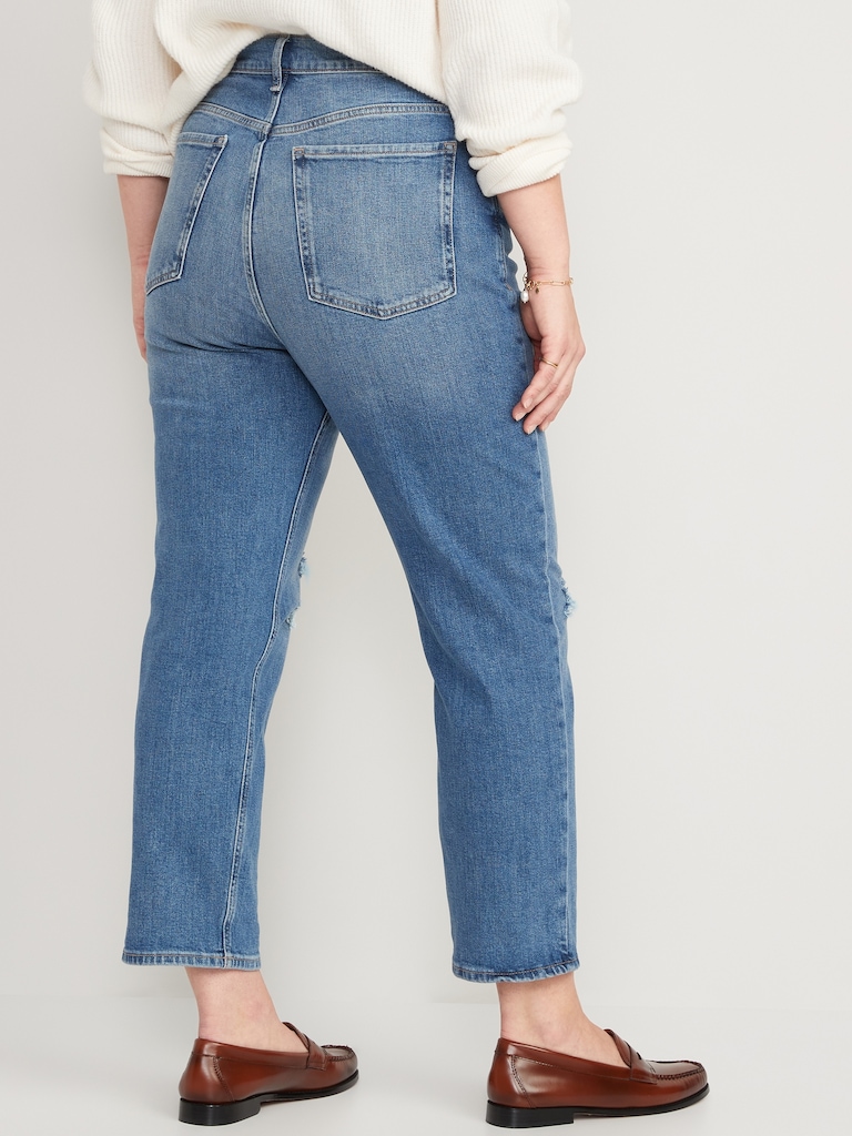 Extra High-Waisted Button-Fly Straight Ripped Jeans