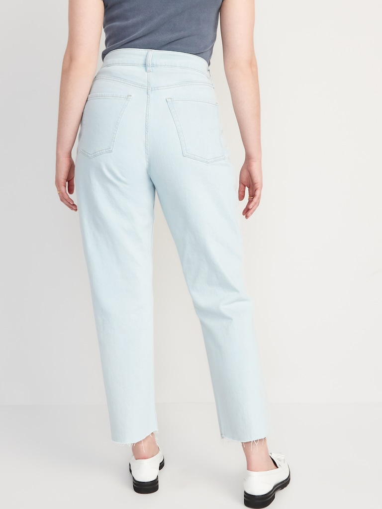 Curvy Extra High-Waisted Button-Fly Straight Ripped Cut-Off Jeans