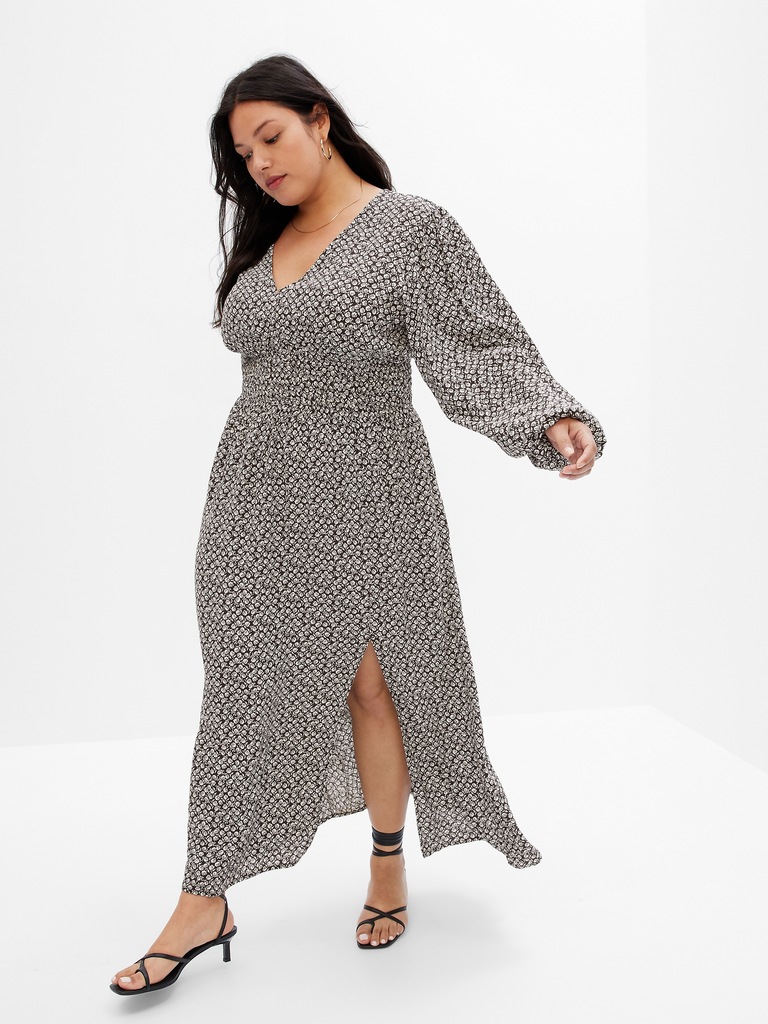 Smocked Waist Puff Maxi Dress