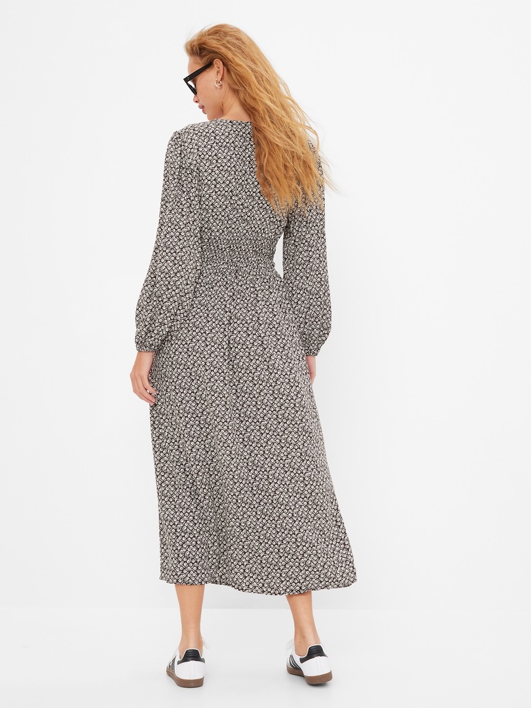 Smocked Waist Puff Maxi Dress