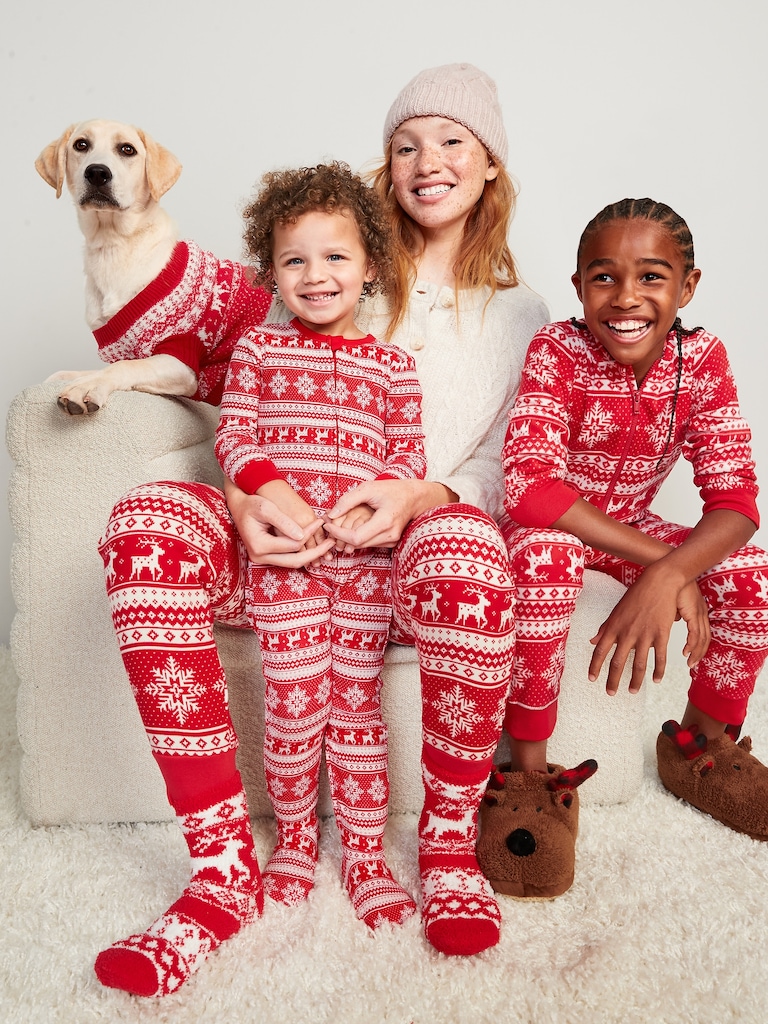 Gender-Neutral Matching Print Microfleece One-Piece Pajamas for Adults