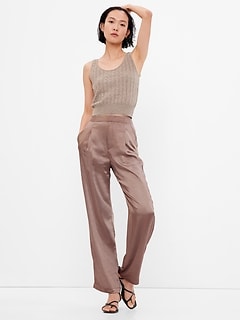 High Rise LinenCotton Pleated Wide Leg Pants with Washwell New Off White