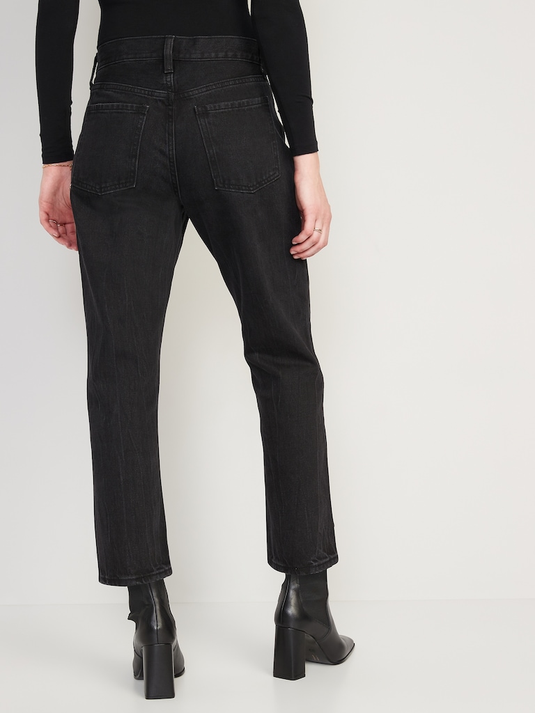 High-Waisted Slouchy Straight Cropped Distressed Jeans