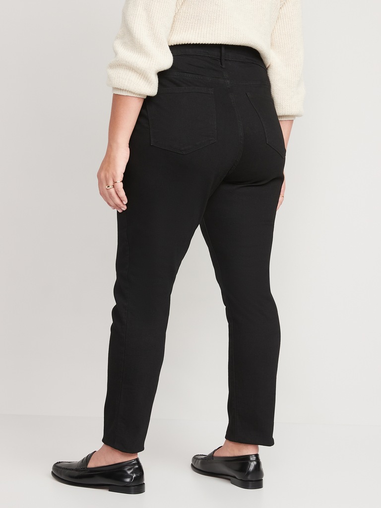 High-Waisted Power Slim Straight Black Jeans