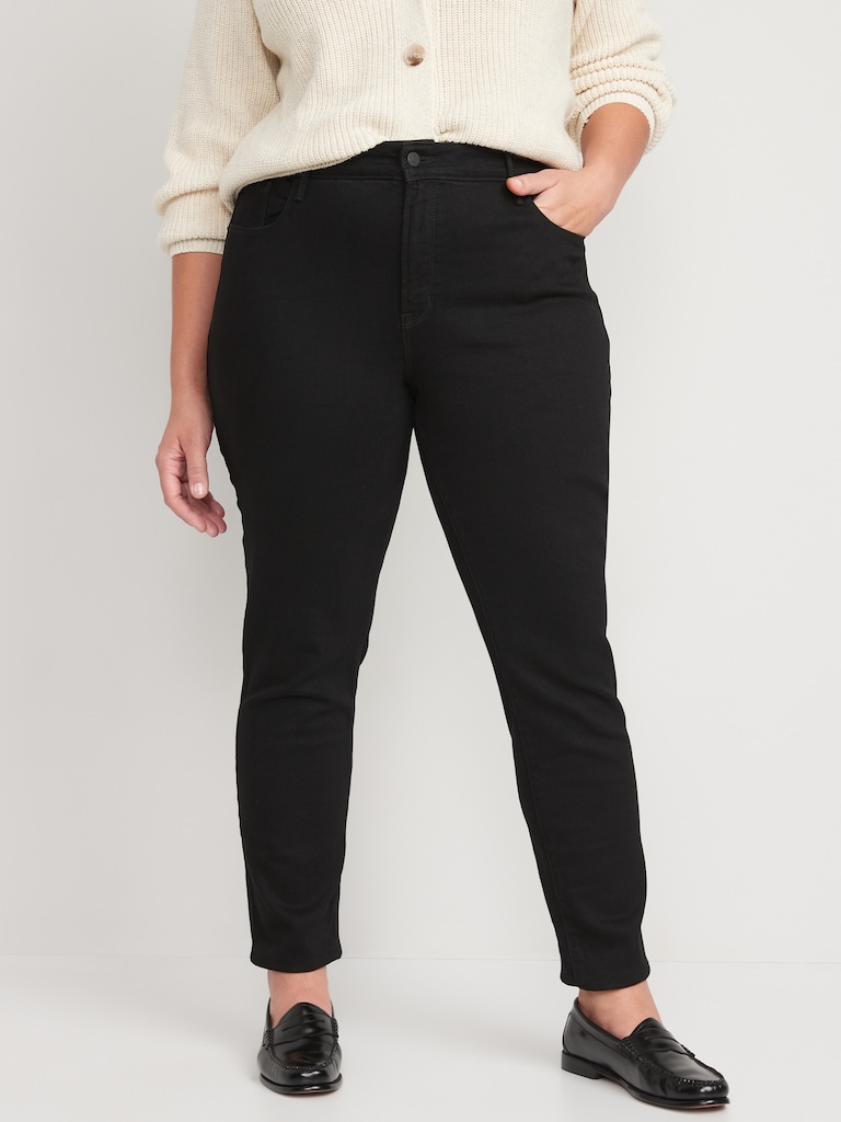 High-Waisted Power Slim Straight Black Jeans