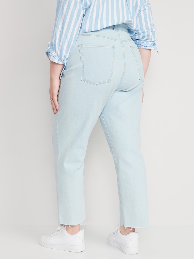 Curvy Extra High-Waisted Button-Fly Straight Ripped Cut-Off Jeans