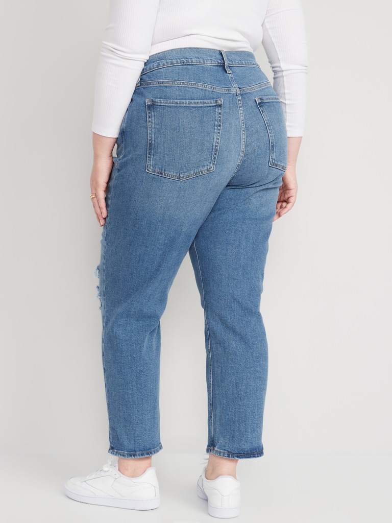 Extra High-Waisted Button-Fly Straight Ripped Jeans