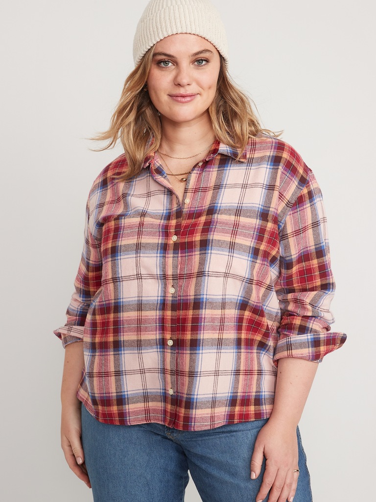 Cropped Plaid Flannel Boyfriend Shirt