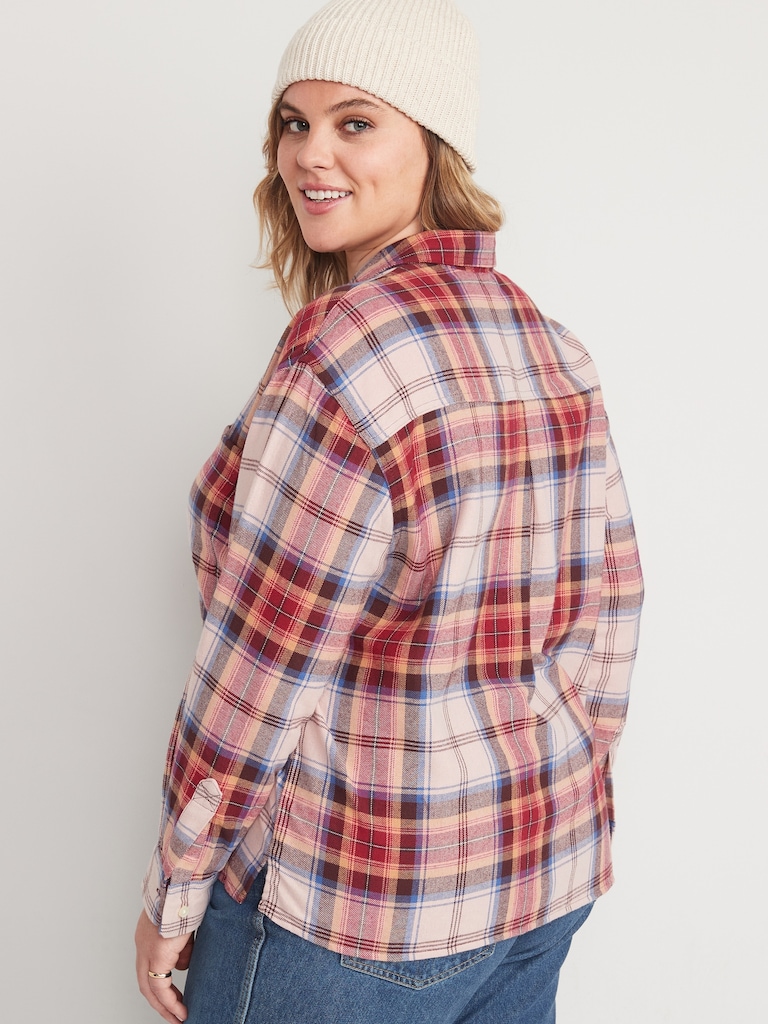 Cropped Plaid Flannel Boyfriend Shirt