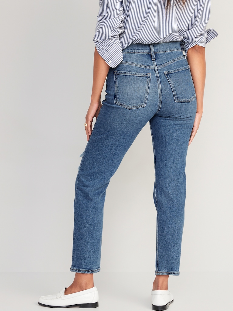 Extra High-Waisted Button-Fly Straight Ripped Jeans