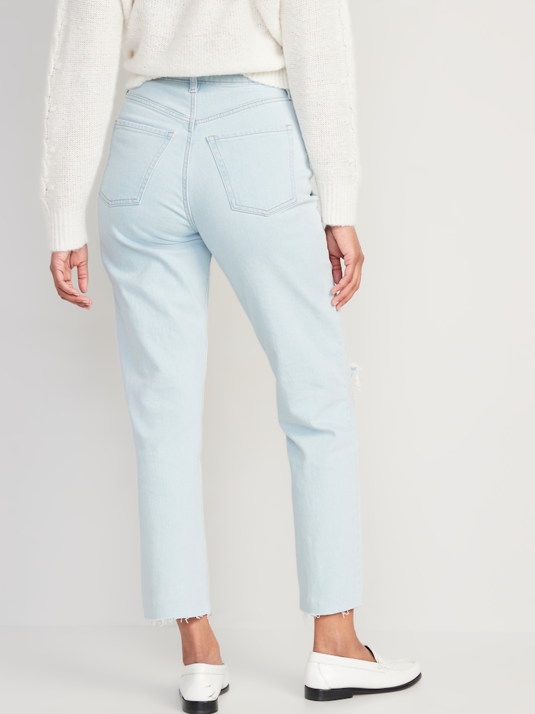 Curvy Extra High-Waisted Button-Fly Straight Ripped Cut-Off Jeans
