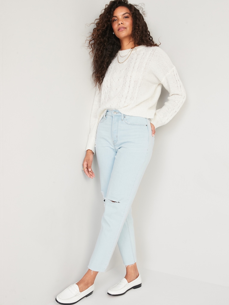 Curvy Extra High-Waisted Button-Fly Straight Ripped Cut-Off Jeans
