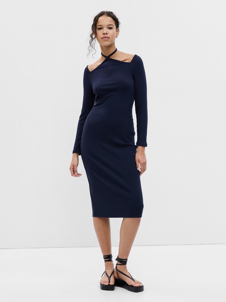 Tie-Neck Cutout Midi Dress