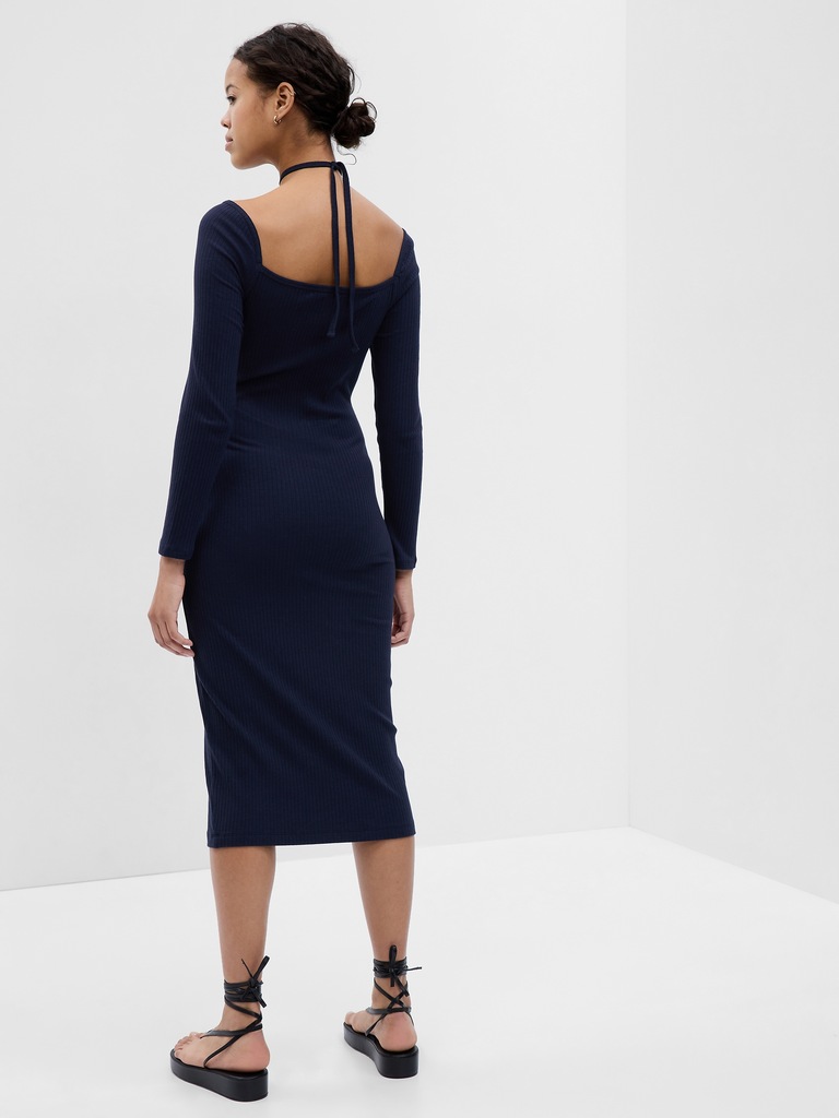 Tie-Neck Cutout Midi Dress