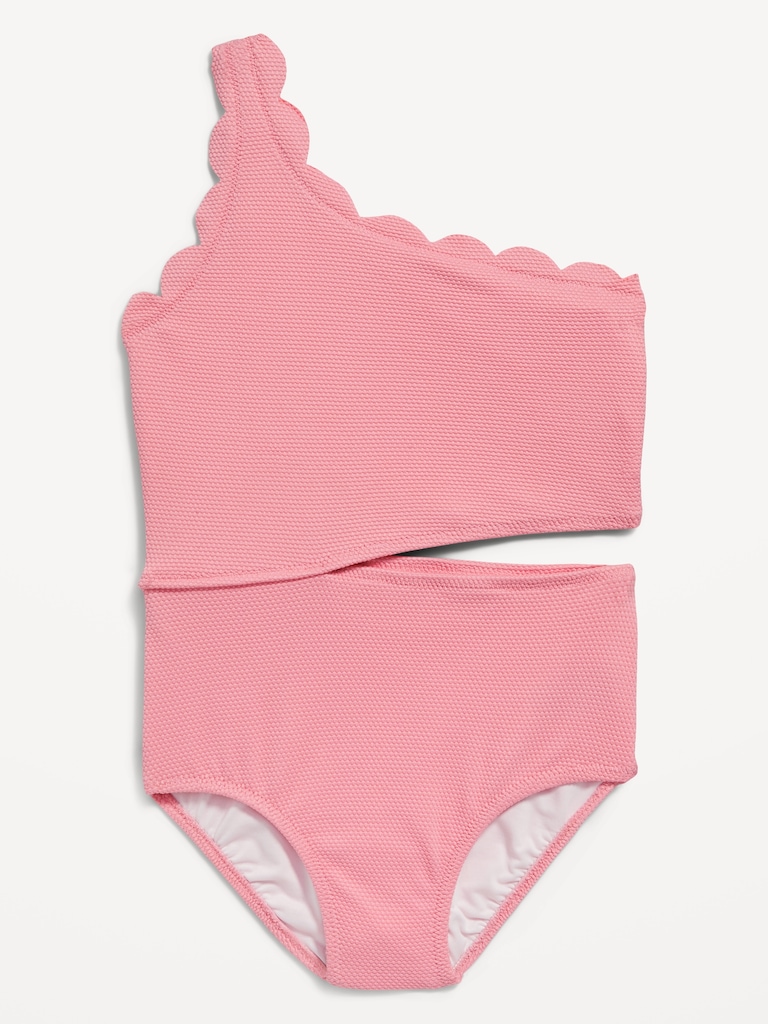 Maillot de bain une-pièce monobretelle avec garniture festonnée pour Fille