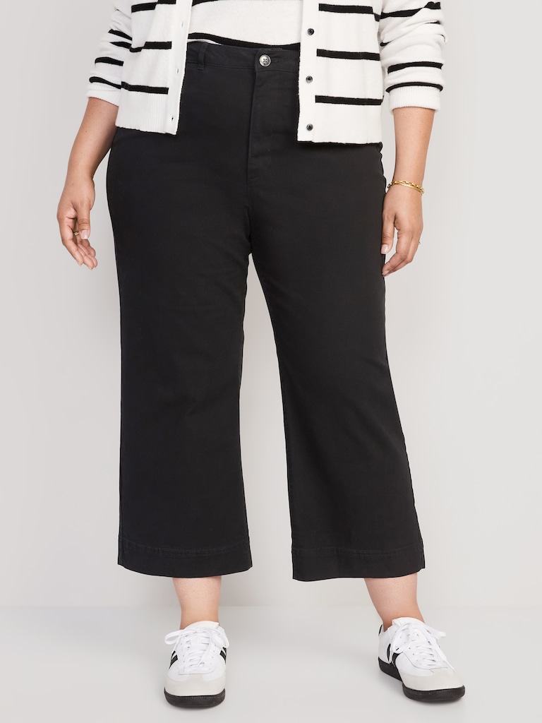 High-Waisted Crop Chino Wide-Leg Pants