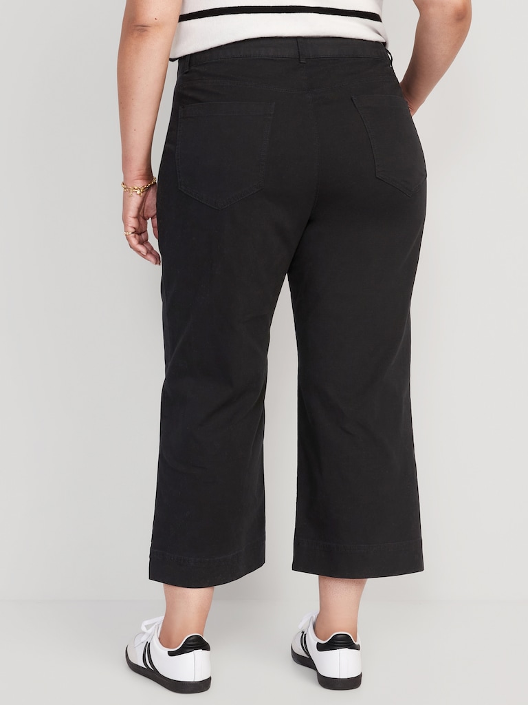 High-Waisted Crop Chino Wide-Leg Pants