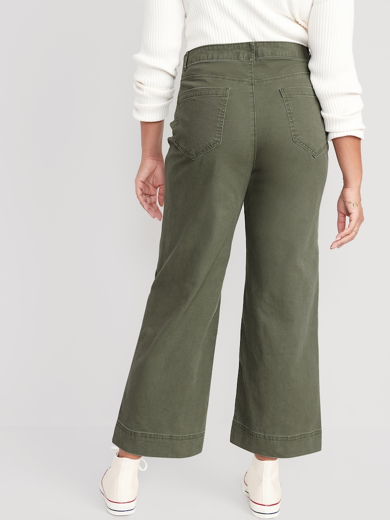 High-Waisted Crop Chino Wide-Leg Pants