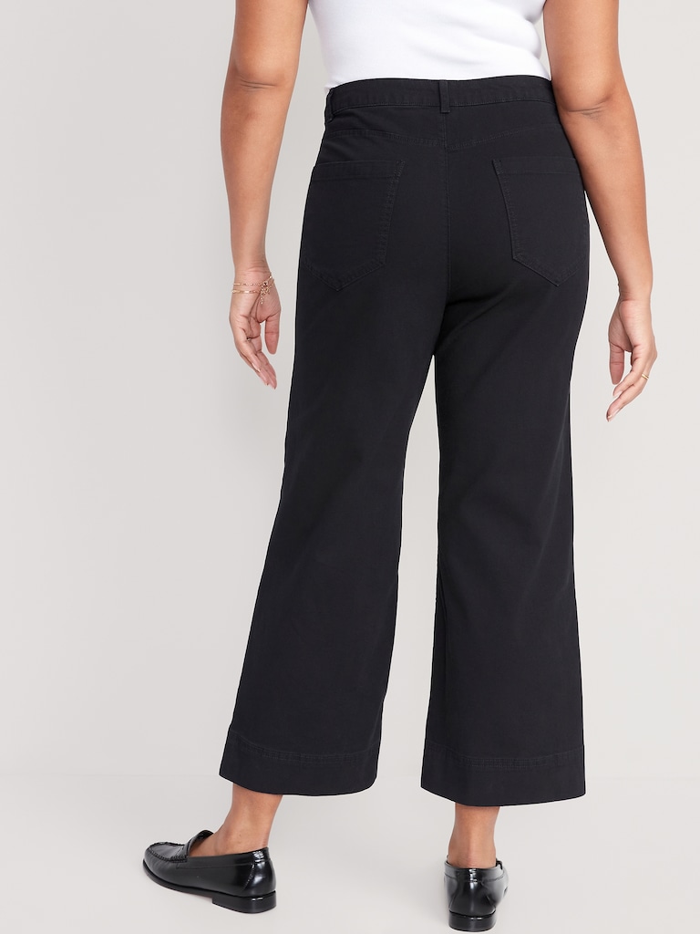 High-Waisted Crop Chino Wide-Leg Pants