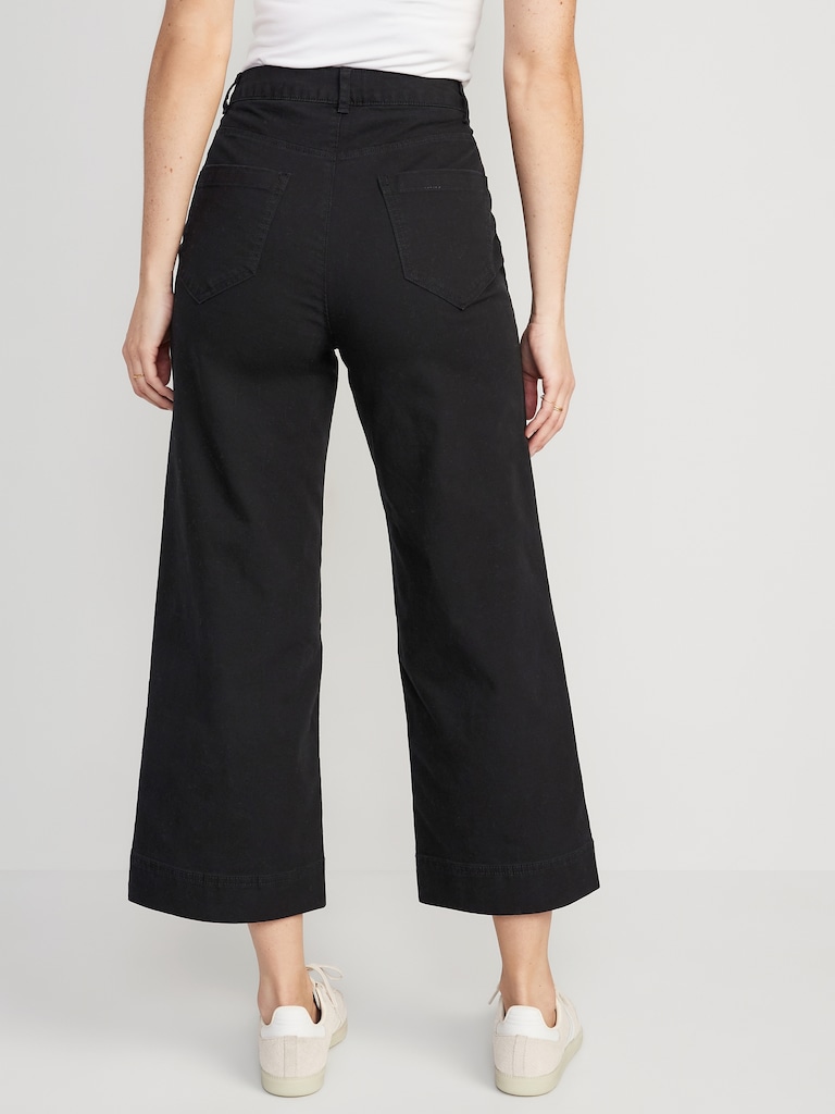 High-Waisted Crop Chino Wide-Leg Pants
