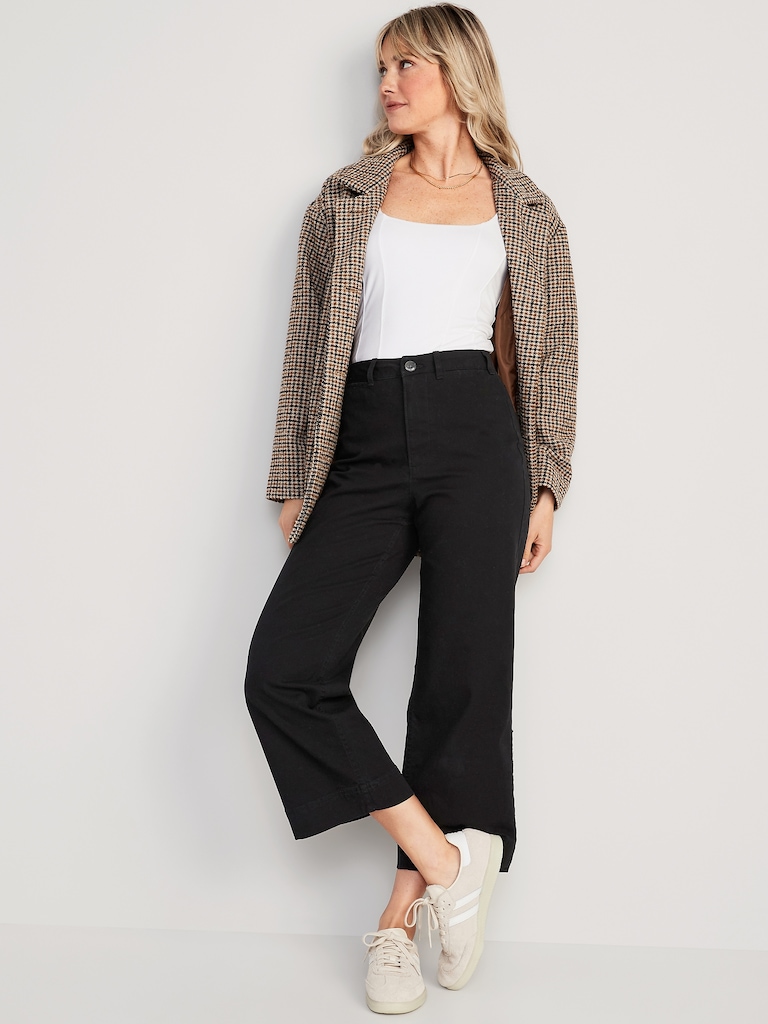 High-Waisted Crop Chino Wide-Leg Pants