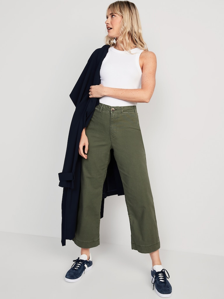 High-Waisted Crop Chino Wide-Leg Pants
