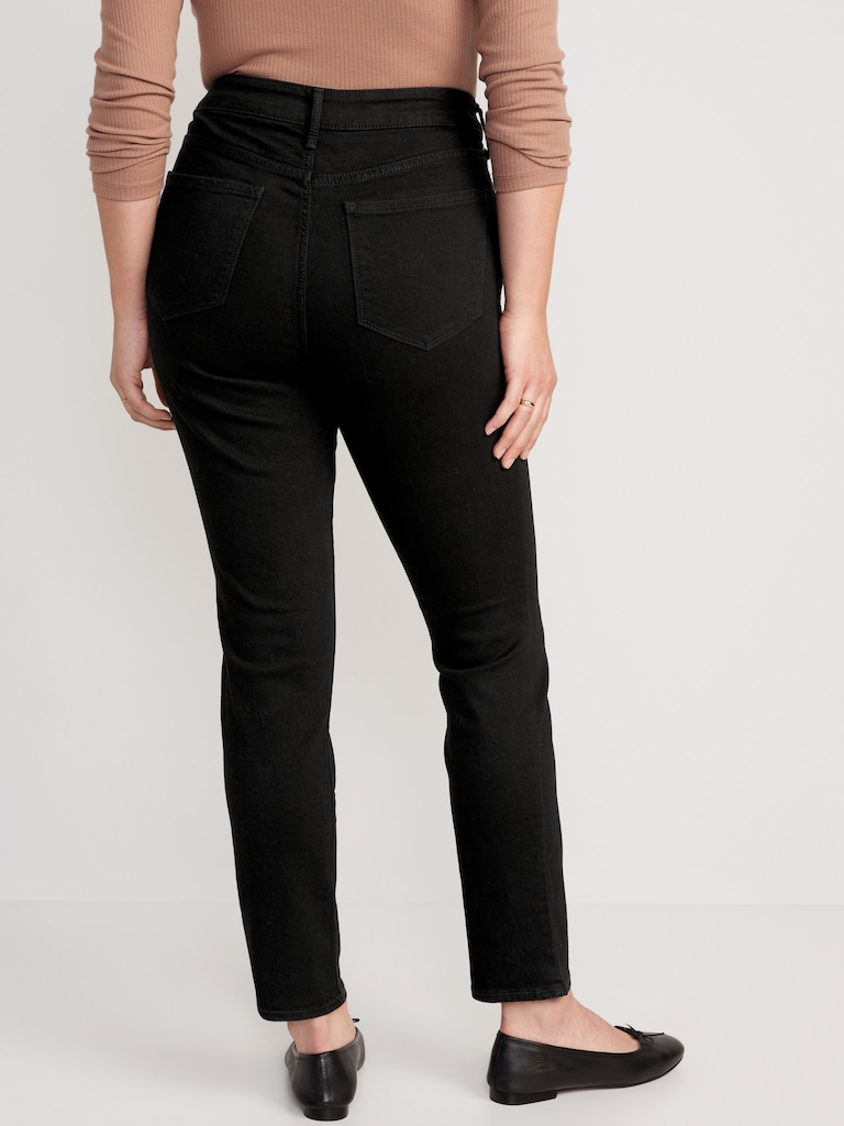 High-Waisted Power Slim Straight Black Jeans