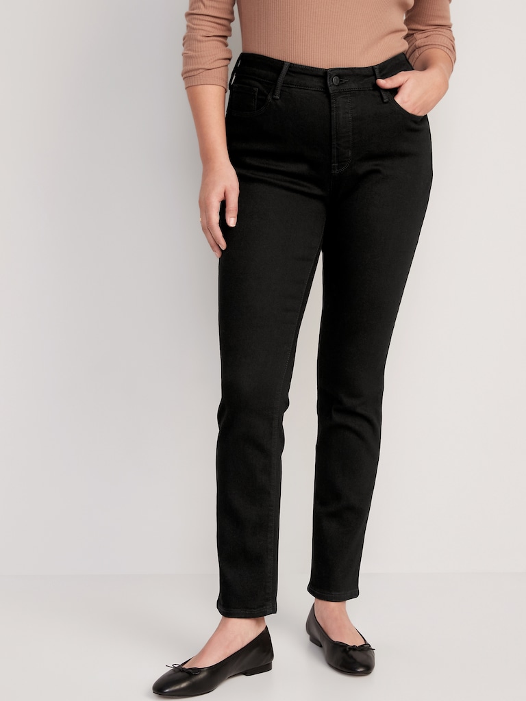 High-Waisted Power Slim Straight Black Jeans