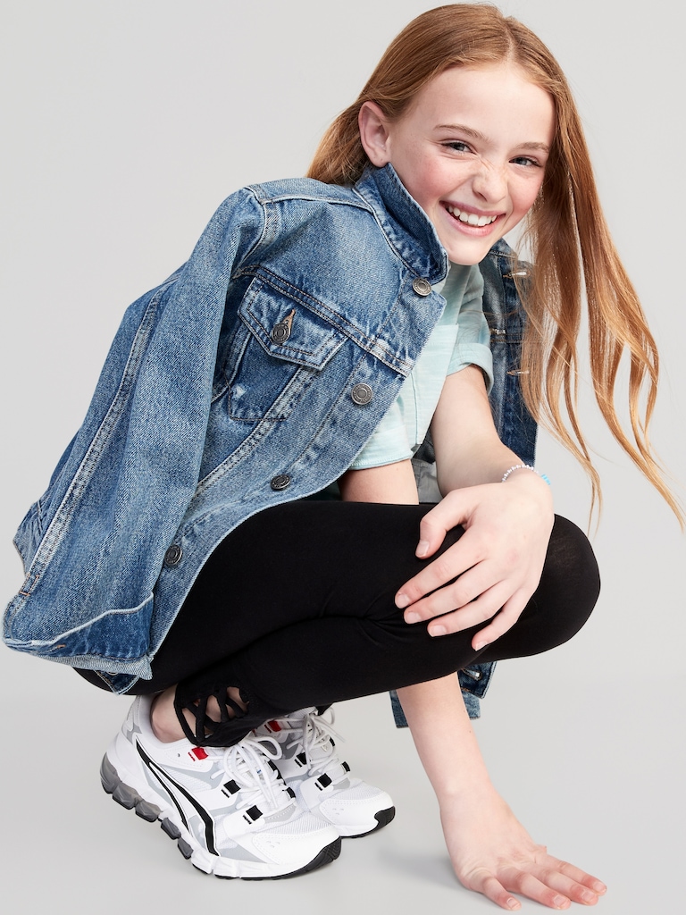 Built-In Tough Full-Length Lattice-Hem Leggings for Girls