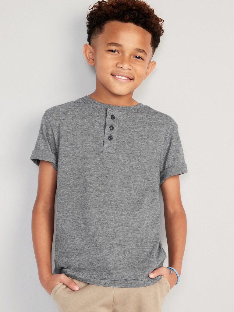 Striped Short-Sleeve Henley T-Shirt for Boys
