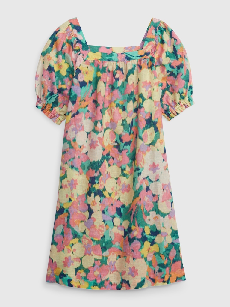 Kids Linen-Cotton Puff Sleeve Dress
