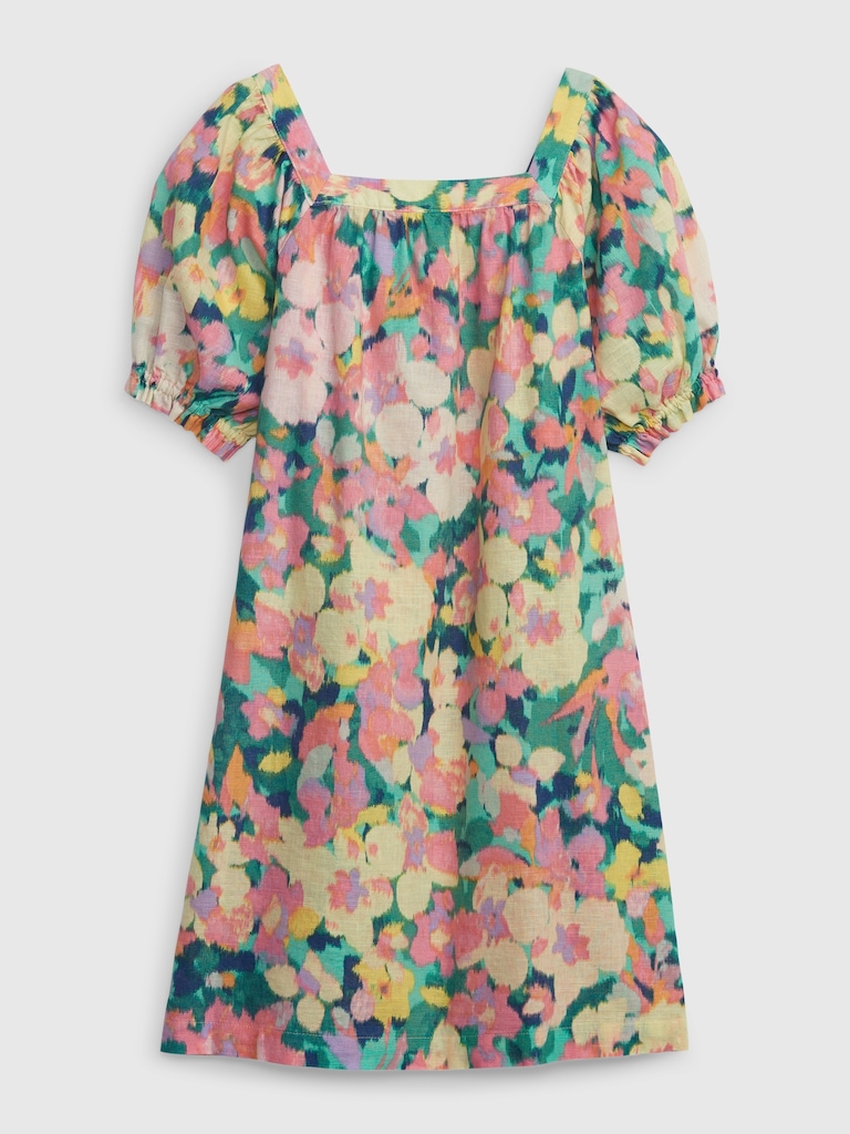 Kids Linen-Cotton Puff Sleeve Dress