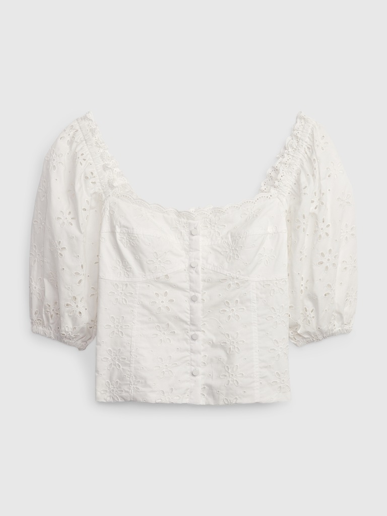 Puff Sleeve Eyelet Shirt