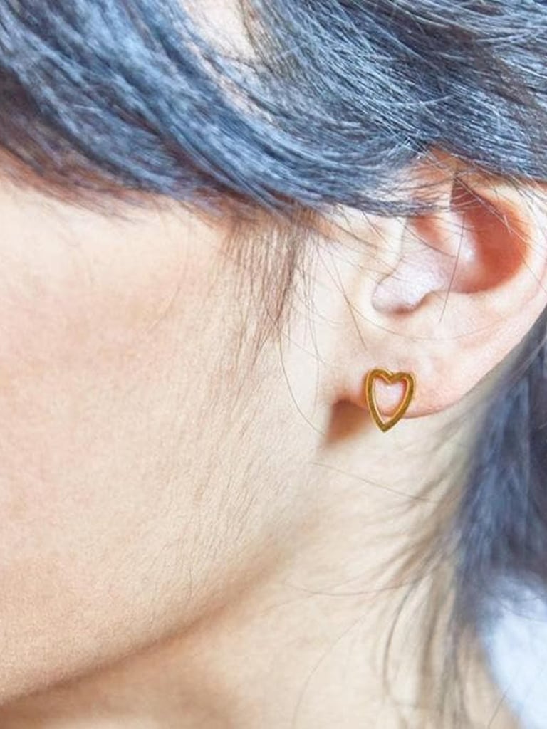 Gold Heart Outline Stud Earrings