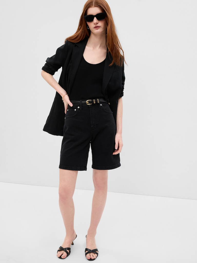 10" High Rise Stride Denim Bermuda Shorts