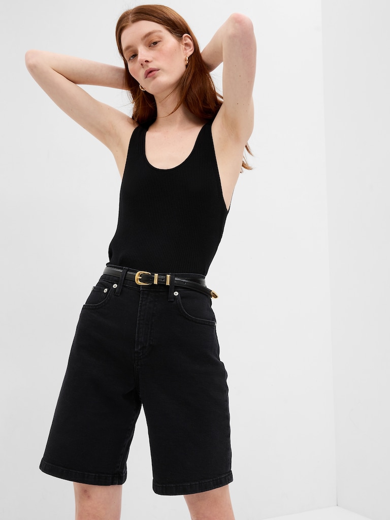 10" High Rise Stride Denim Bermuda Shorts