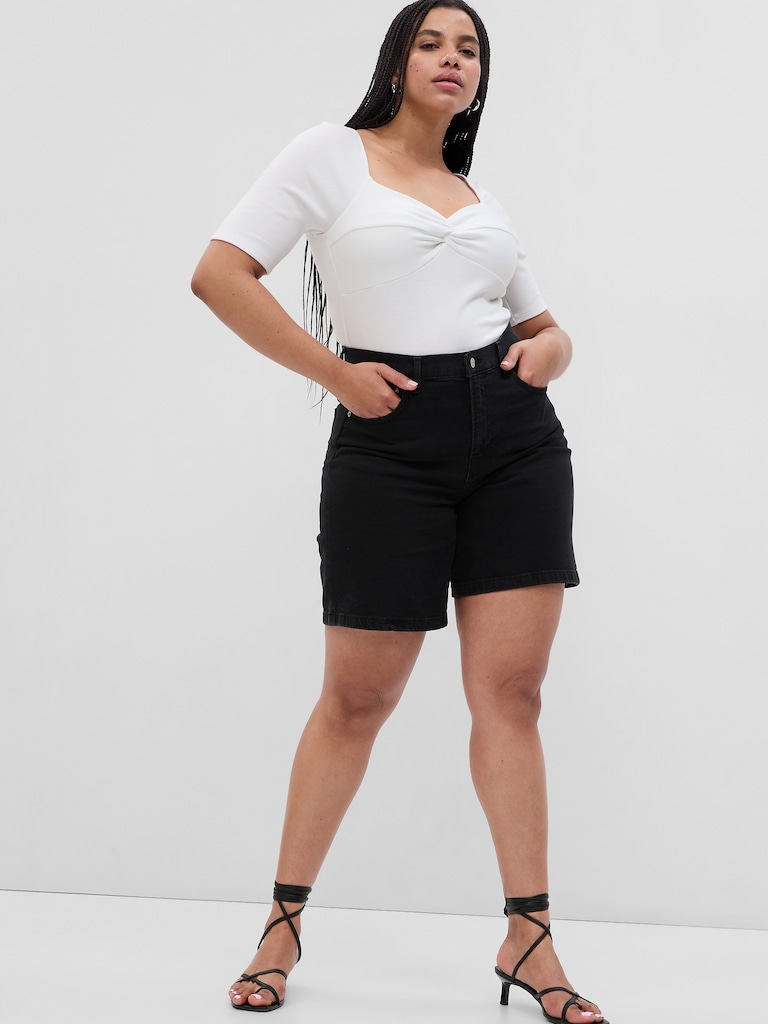 10" High Rise Stride Denim Bermuda Shorts