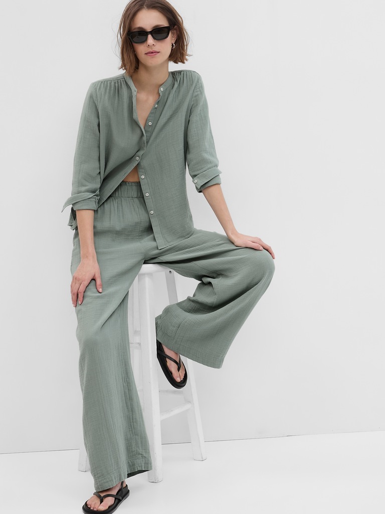 Crinkle Gauze Wide-Leg Pants