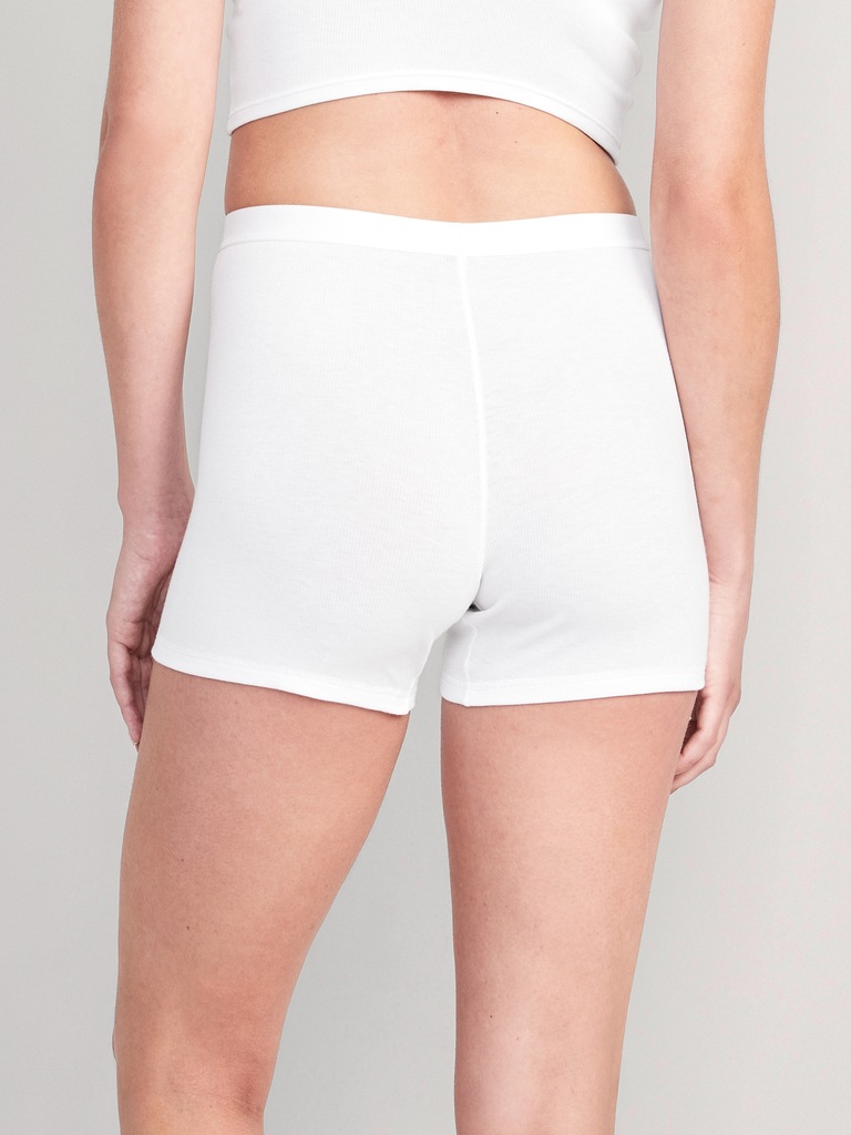 High-Waisted Ribbed Boyshort Briefs -- 3-inch inseam