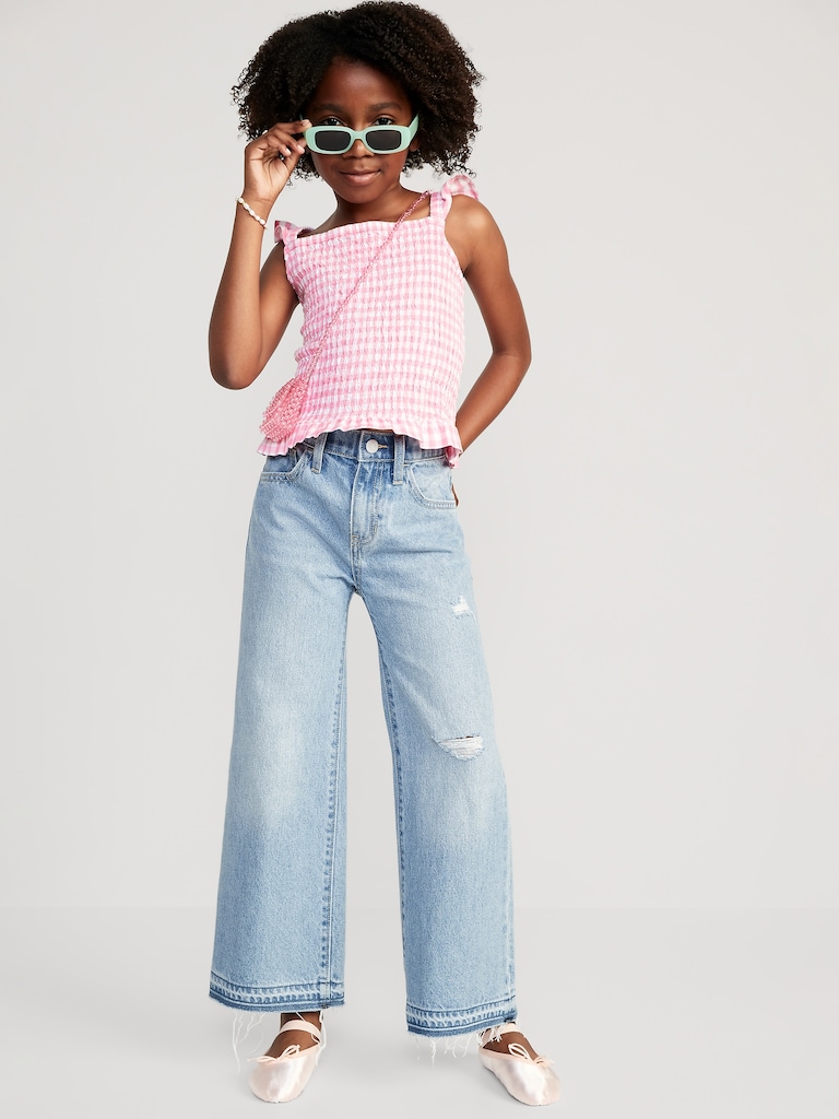 High-Waisted Baggy Ripped Wide-Leg Jeans for Girls